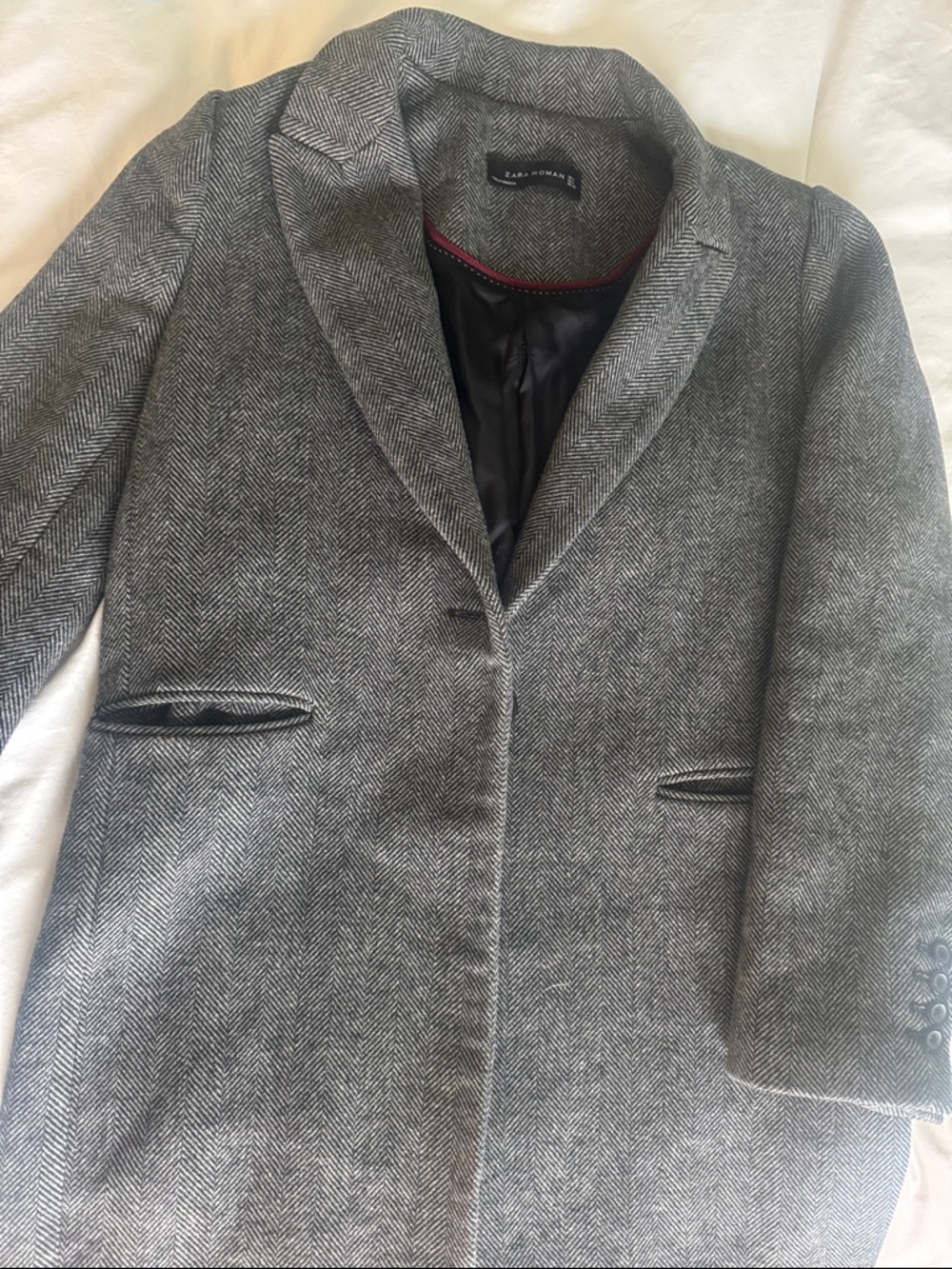 Zara Gray Herringbone Tailored Blazer Coat